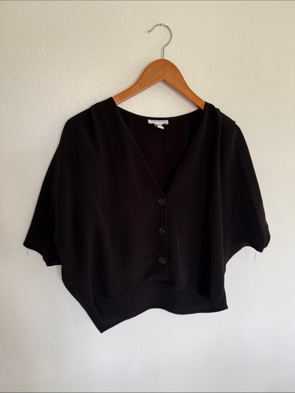 Topshop Black Button-Front Cropped Blouse Sz 6